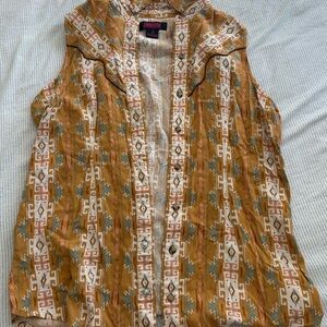 Rock&Roll Geometric Print Sleeveless Western Blouse